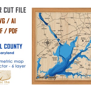 SVG - Cecil County Maryland, Bathymetrische Tiefe, SVG-Datei, Laser Cut Datei, Hochzeitsgeschenk