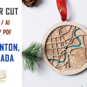 Digitaal bestand SVG - Edmonton Alberta, Canada City MAP Kerstornament, Custom Home Housewarming Gift, New Home Ornament, Kerstcadeau