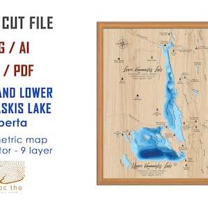 Digitale Datei PDF, SVG - Karte des oberen und unteren Kananaskis Lake Alberta, Bathymetric Depth Layers SVG-Datei, Layered Vector, Laser Cut File