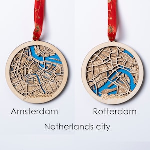 Netherlands city Map Ornament, Home Wooden Christmas Ornament, Home Housewarming Gift, New Home Ornament, Xmas Gift, Cabin house