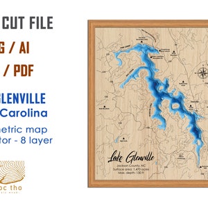 Digitale Datei PDF, SVG - Karte von Lake Glenville North Carolina, Bathymetric Depth Layers SVG-Datei, Layered Vector, Laser Cut File, Hochzeitsgeschenk
