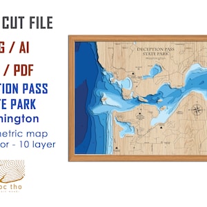 Archivo digital PDF, SVG - Parque estatal Deception Pass Wa, Archivo SVG de capas de profundidad batimétrica, Vector en capas, Archivo cortado por láser, regalo de boda,