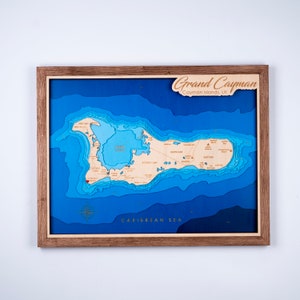 Grand Cayman, Kaaimaneilanden houten kaart 3D Custom Lake, Island, Coast kaart bathymetrische kaart, Cabin House Wall Art, kerstcadeaus, Nieuwjaar