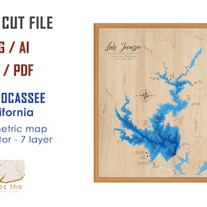 Digital File PDF, SVG - Lake Jocassee South Carolina Bathymetric Depth Layers SVG File, Layered Vector, Laser Cut File, wedding gift,