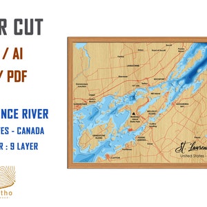 Digitale Datei PDF, SVG - St Lawrence River Bathymetric Depth Layers SVG-Datei, Layered Vector, Laser Cut File, Hochzeitsgeschenk,