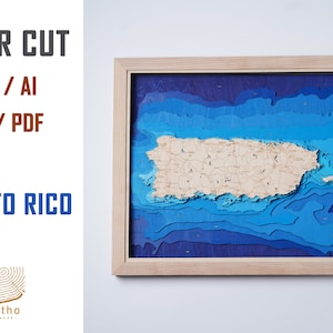 Digitaal bestand PDF, AI, SVG Puerto Rico kaart hout meerlaagse lasergesneden ontwerpen vector, aangepast houtmeer, housewarmingcadeau