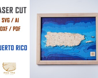 Digital File PDF, AI, SVG Puerto Rico Map Wood Multilayer Laser Cut Designs Vector, Custom wood lake, housewarming gift