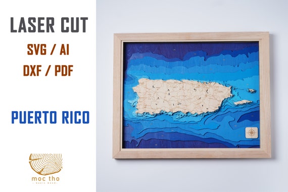 Digital File PDF, AI, SVG Puerto Rico Map Wood Multilayer Laser Cut Designs Vector, Custom wood lake, housewarming gift