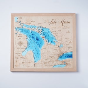Moctho - Huron Lake Karte 3D 9 Layer Holz Map, Cabin House Wall Art | Housewarming, Weihnachtsgeschenke