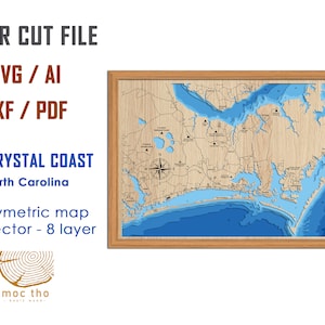 Digital File PDF, SVG - The Crystal Coast North Carolina Bathymetric Depth Layers SVG File, Layered Vector, Laser Cut File, wedding gift,