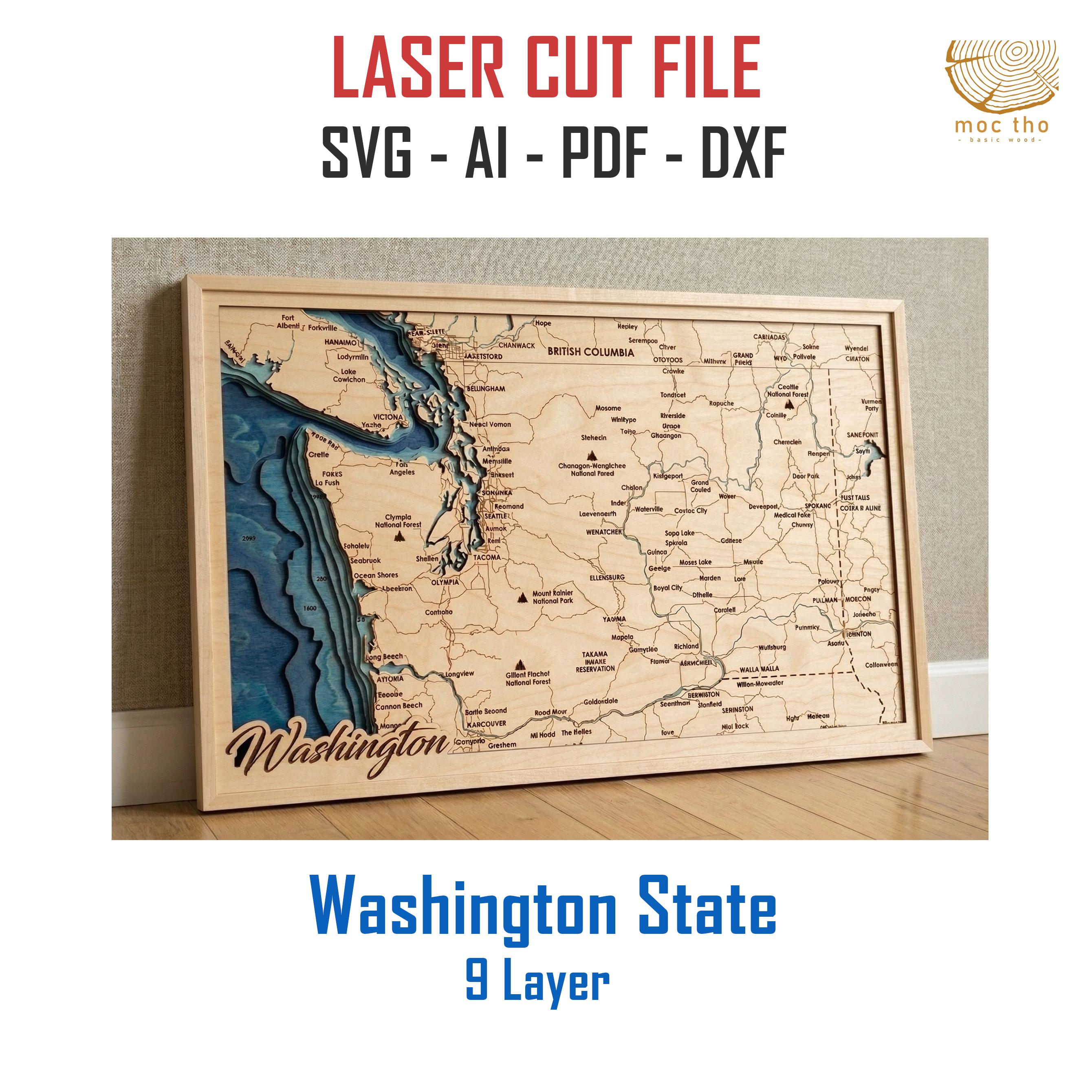 Washington State Matloc Map.pdf Digital File PDF, SVG - Washington State Bathymetric Map Depth Layers ...