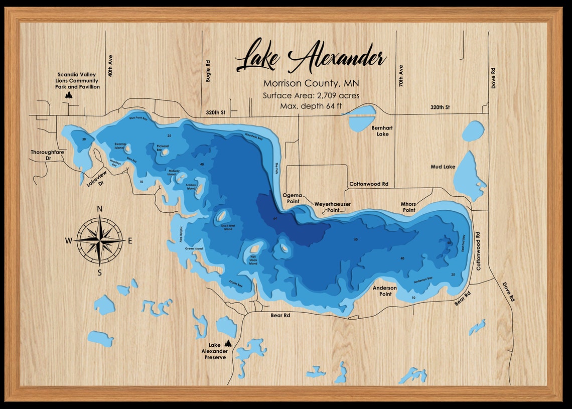 Digital File PDF, SVG - Lake Alexander Morrison Minnesota, Bathymetric ...