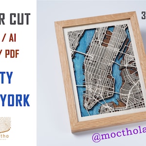 Digital File DXF, AI, SVG - New York Map Wood Multilayer Laser Cut Designs Vector,  Custom wood lake, river map, wall art, housewarming gift