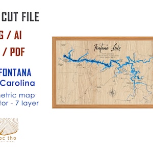 Digital File PDF, SVG - Lake Fontana North Carolina, Bathymetric Depth Layers SVG File, Layered Vector, Laser Cut File, wedding gift