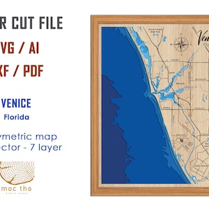 Digitaal bestand pdf, SVG - Venice Florida bathymetrische dieptelagen SVG-bestand, gelaagde vector, lasergesneden bestand, huwelijkscadeau,