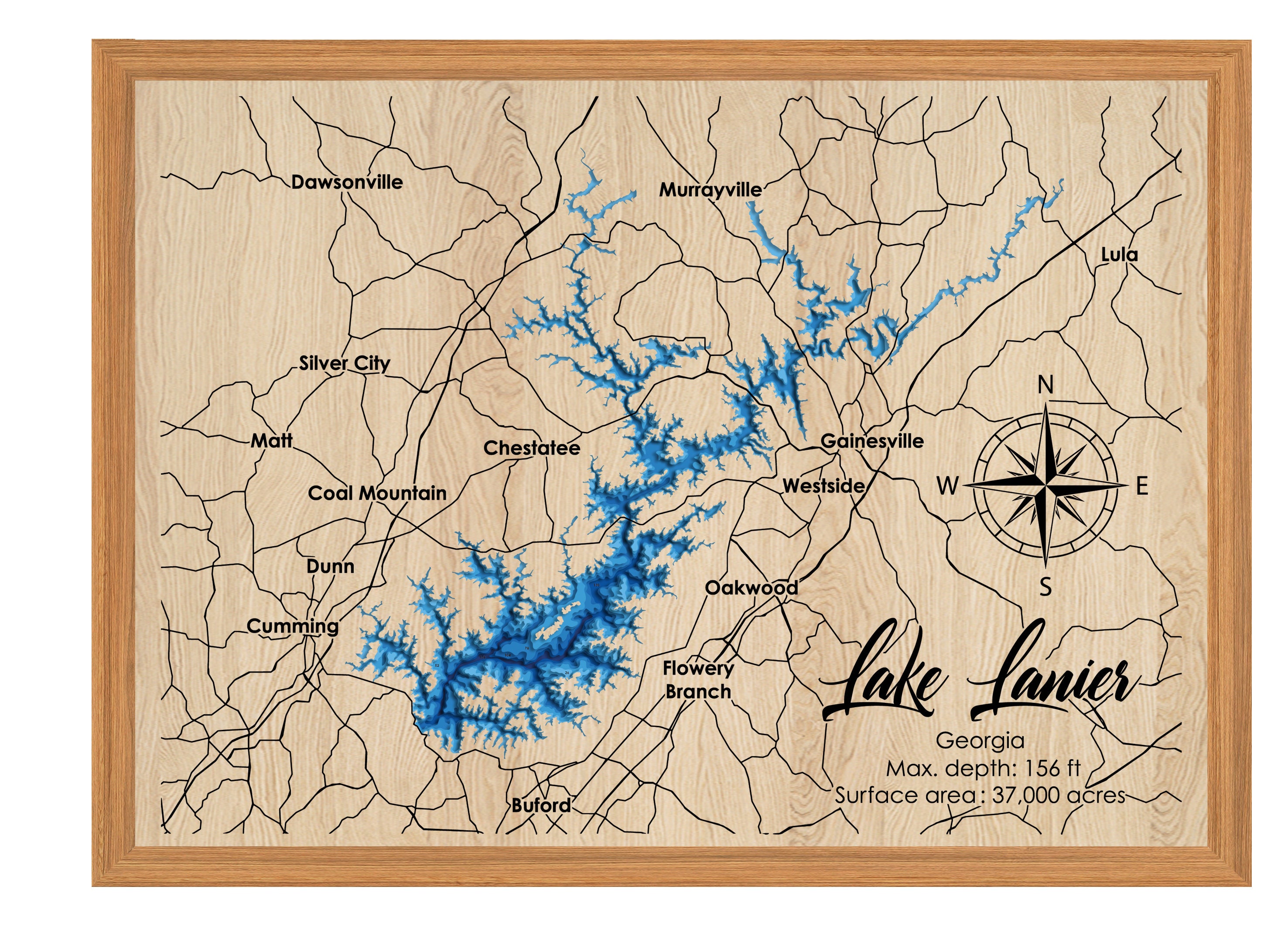 Digital File PDF, SVG - Lake Lanier Georgia Map Bathymetric Depth ...