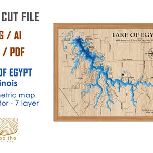 File digitale PDF, SVG - Mappa del Lago d'Egitto Illinois, File SVG di strati di profondità batimetrica, Vettore a strati, File tagliato al laser, regalo di nozze,