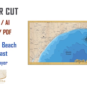 Digitaal bestand pdf, SVG - Myrtle Beach South Carolina klant bathymetrische dieptelagen SVG-bestand, gelaagde vector, lasergesneden bestand, huwelijkscadeau