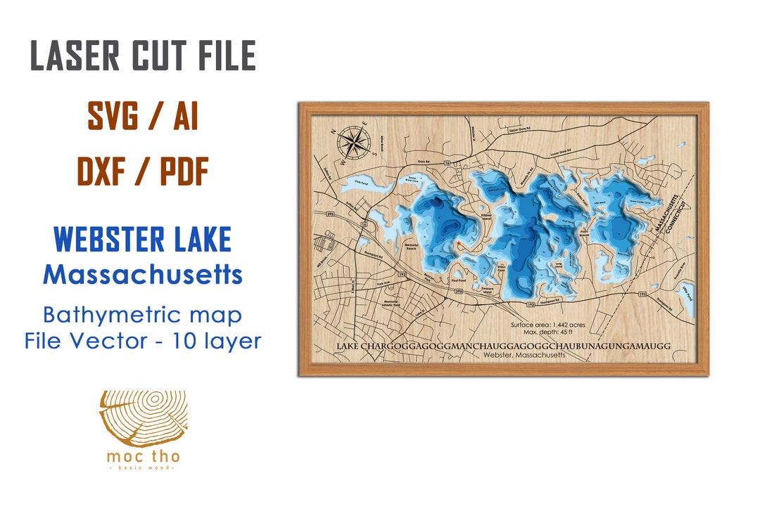 Digital File PDF, SVG ster Lake Massachusetts Bathymetric Depth