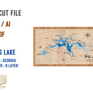 Weiss Lake Alabama Bathymetrische Tiefe Schichten SVG-Datei, PDF-Datei, Laser Cut Datei, Hochzeitsgeschenk