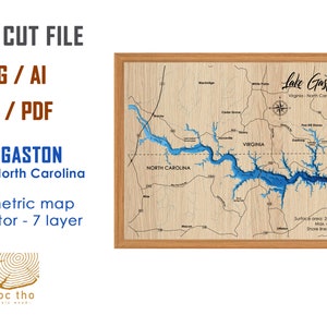 Digital File PDF, SVG - Lake Gaston Va North Carolina Map Bathymetric Depth Layers SVG File, Layered Vector, Laser Cut File, wedding gift