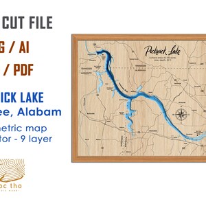 Digitale Datei, PDF, SVG - Pickwick Lake, Tennessee, Alabama Bathymetrische Tiefe Schichten SVG-Datei, Schicht Vektor, Laser geschnitten Datei, Hochzeitsgeschenk