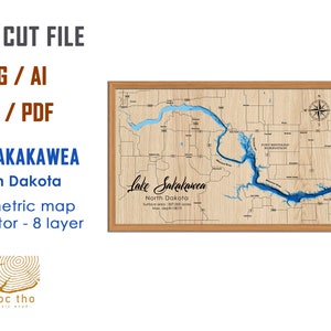 Digital File PDF, SVG - Lake Sakakawea, North Dakota Bathymetric Depth Layers SVG File, Layered Vector, Laser Cut File, wedding gift
