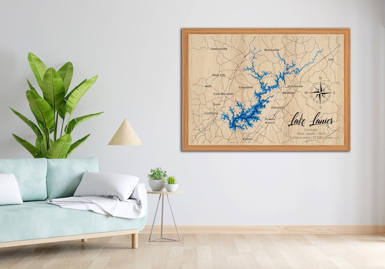 Digital File PDF, SVG - Lake Lanier Georgia Map Bathymetric Depth ...
