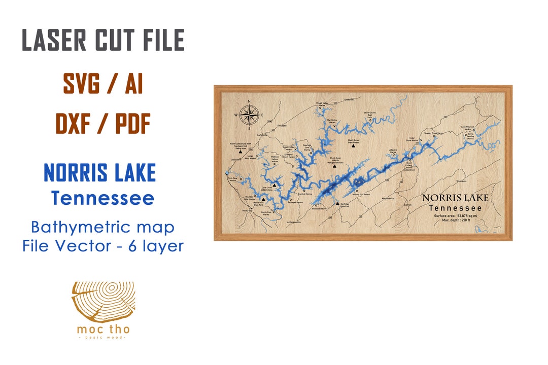 Digital File PDF, SVG Norris Lake Tennessee Map Bathymetric Depth