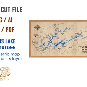 Digital File PDF, SVG - Norris Lake Tennessee Map Bathymetric Depth Layers SVG File, Layered Vector, Laser Cut File, wedding gift