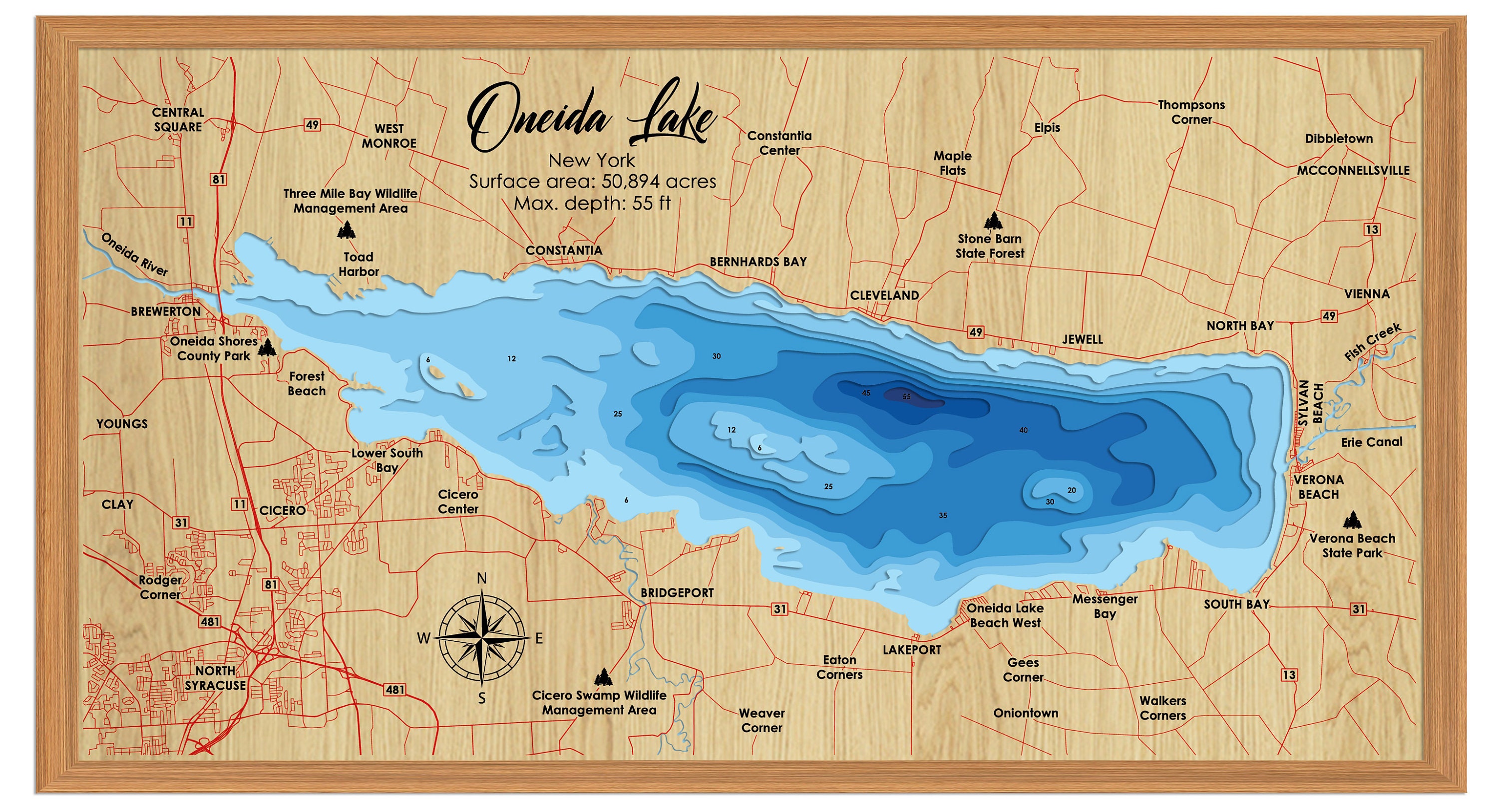 Oneida Lake Map Detailed Oneida Lake Fishing Maps, Tips