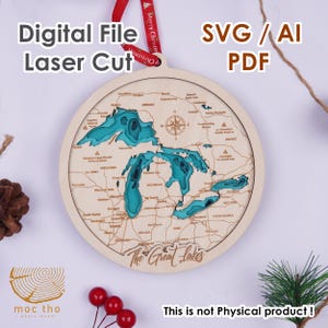 Digitaal bestand SVG - kaart van de grote meren kerstornament 6 inch, custom home housewarmingcadeau, nieuw huisornament, kerstcadeau, huisje