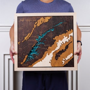 3D HOUT South Holston Lake Mountain Lake meerlaagse kaart | Bathymetrische en topografische kaart | Cabin House Wall Art, Inwijdingsfeest, kerstcadeau
