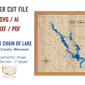 Digital File PDF, SVG - Lake Chetek Wisconsin, Bathymetric Depth Layers SVG File, Layered Vector, Laser Cut File, wedding gift,