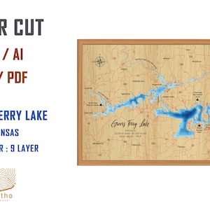 Digitaal bestand pdf, SVG - Greers Ferry Lake Arkansas kaart bathymetrische dieptelagenbestand, gelaagde vector, lasergesneden bestand, huwelijkscadeau,