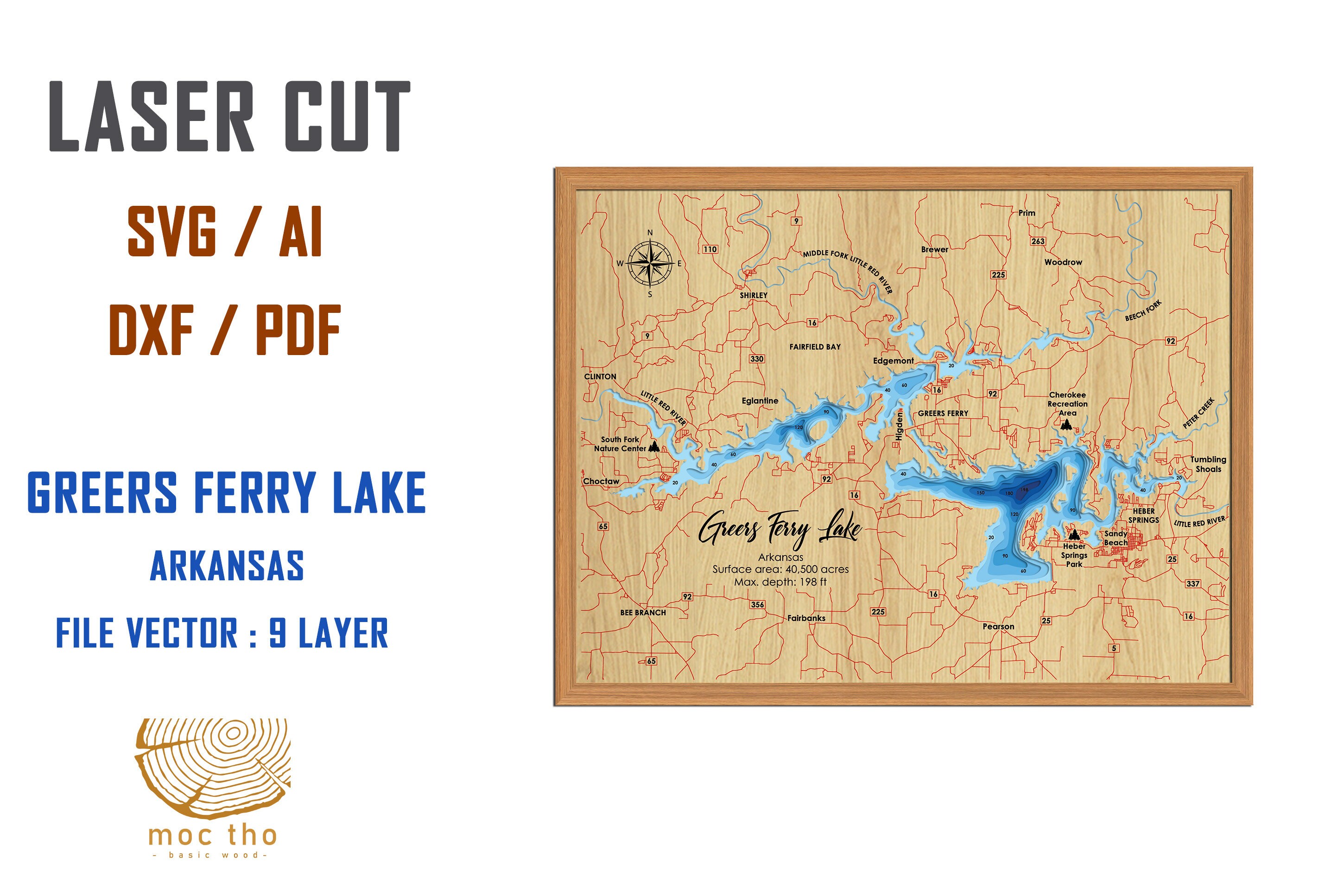 3D Greers Ferry Map For Lakehouse Decoration
