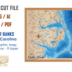 Digitale Datei - PDF, SVG - Outer Banks North Carolina, Bathymetrische Tiefe, Schichten, SVG-Datei, Laser Cut-Datei, Hochzeitsgeschenk