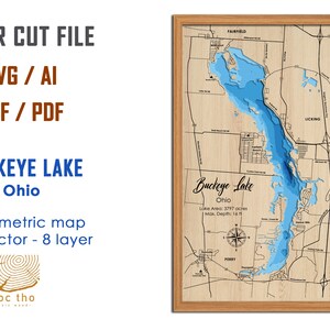Digitale Datei PDF, SVG - Buckeye Lake Ohio, Bathymetric Depth Layers SVG-Datei, Layered Vector, Laser Cut File, Hochzeitsgeschenk,