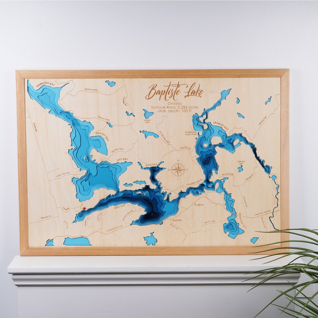 Baptiste Lake Ontario Wood Map 3D Custom Lake, Island, Coast Map ...