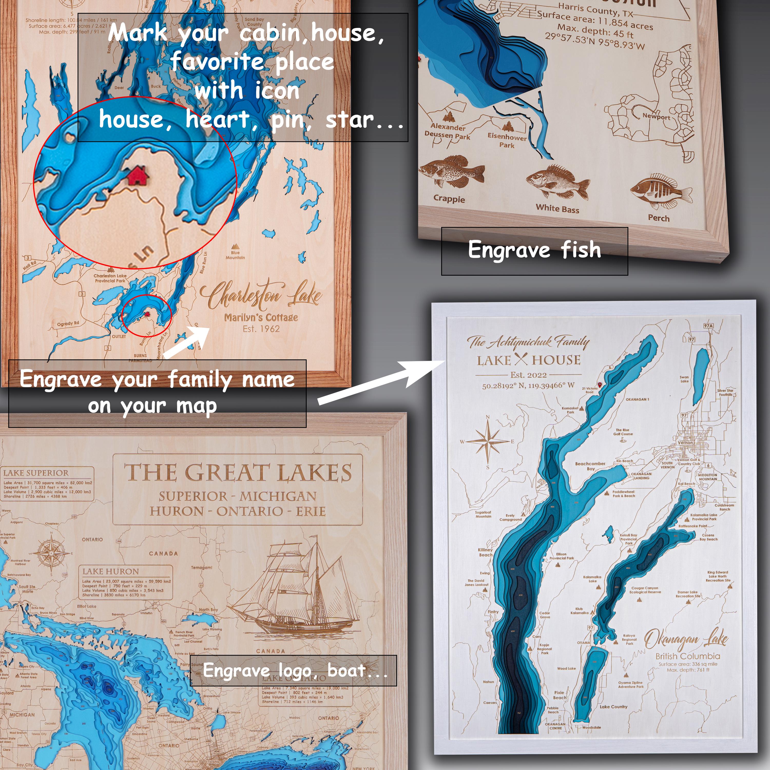 Puerto Rico Island 3D Wood Personalize Bathymatric Map, Custom Lake ...