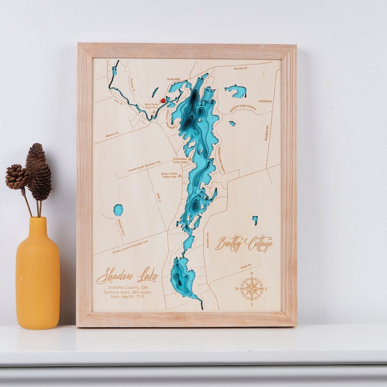 Shadow Lake Ontario Wood Map 3D Custom Lake, Island, Coast Map ...