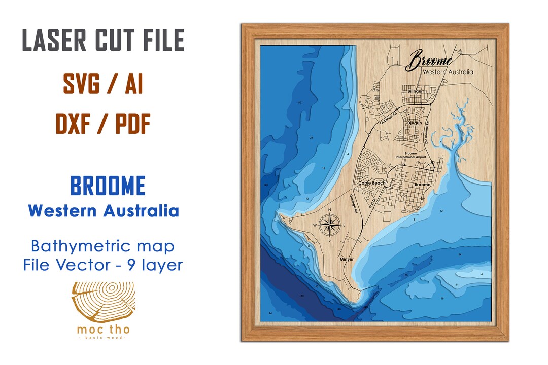 Digital File PDF, SVG Broome, Western Australia, Bathymetric Depth
