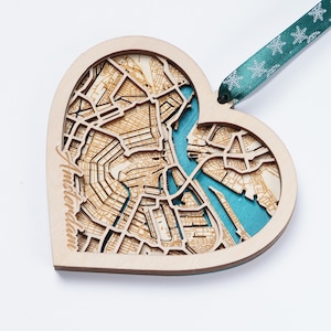 Carte de ville de couche de coeur d'Amsterdam - Ville personnalisée d'ornement de carte de coeur, lac - Cadeau de Valentine, cadeau de mariage, cadeau marié, cadeau d'amour, cadeaux de mère