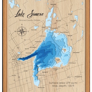 Digital File PDF, SVG Lake Simcoe Ontario, Bathymetric Depth Layers SVG File, Layered Vector, Laser Cut File, wedding gift, image 3