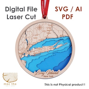 Archivo digital SVG: adorno navideño de Long Island, Nueva York, 6 pulgadas, regalo de inauguración de la casa personalizado, adorno para casa nueva, regalo de Navidad, cabaña