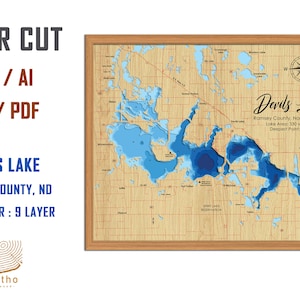 Digitale Datei PDF, SVG - Devils Lake North Dakota Indiana Bathymetric Depth Layers SVG-Datei, Layered Vector, Laser Cut Datei, Hochzeitsgeschenk,