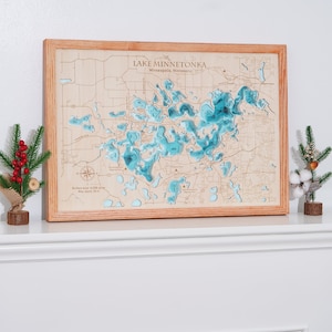 Lake Minnetonka, Minnesota - Aangepaste Lake 3D-kaart | Bathymetrische & Topografische kaart | Cabin House Wall Art, Housewarming, Vaderdagcadeaus