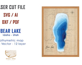 Digital File PDF, SVG - Bear Lake Idaho Utah Bathymetric Depth Layers SVG File, Layered Vector, Laser Cut File, wedding gift,