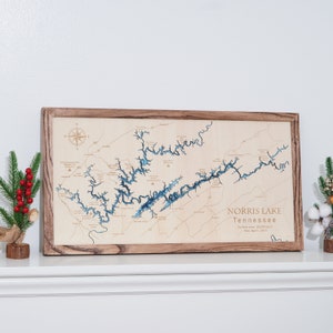 Moctho - Norris Lake, Tennessee, USA mappa batimetrica in legno 3D a 6 strati, mappa multistrato, arte della parete della cabina casa / inaugurazione della casa, regali di Natale