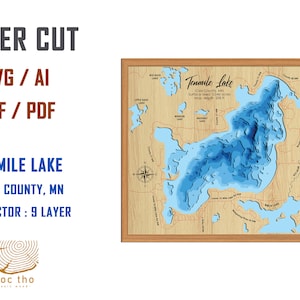 Digital File PDF, SVG - Tenmile Lake Minnesota Bathymetric Depth Layers SVG File, Layered Vector, Laser Cut File, wedding gift,